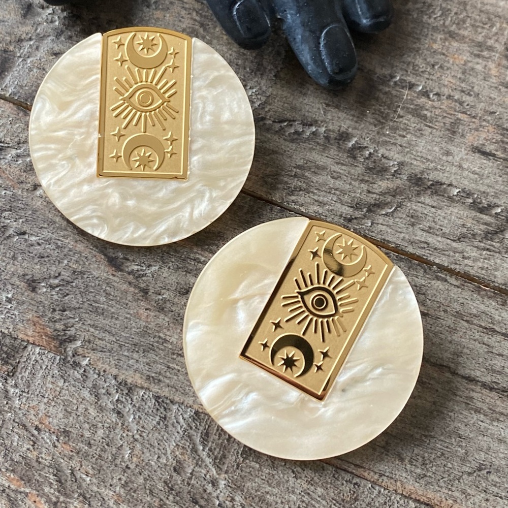 NEW Gold Celestial Disk Statement Earrings - Picture 1 of 7